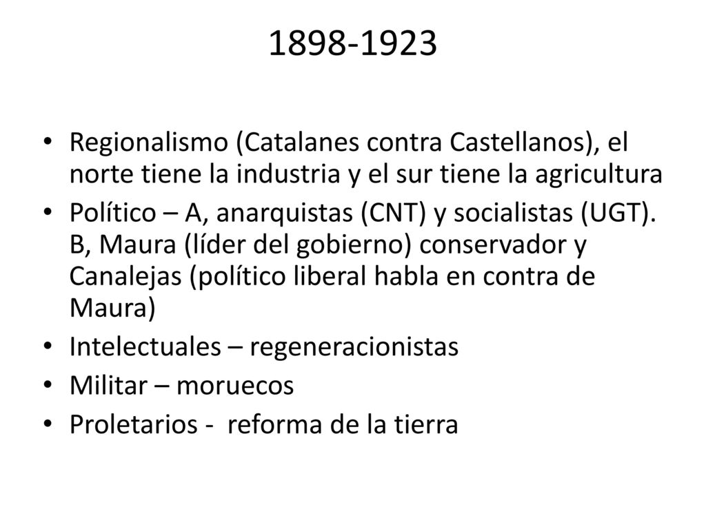 Regionalismo (Catalanes contra Castellanos), el norte tiene la industria y el sur tiene la agricultura.