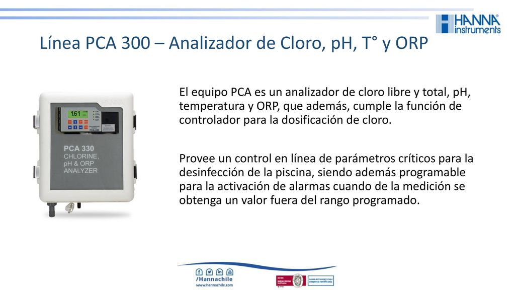 Línea PCA 300 – Analizador de Cloro, pH, T° y ORP