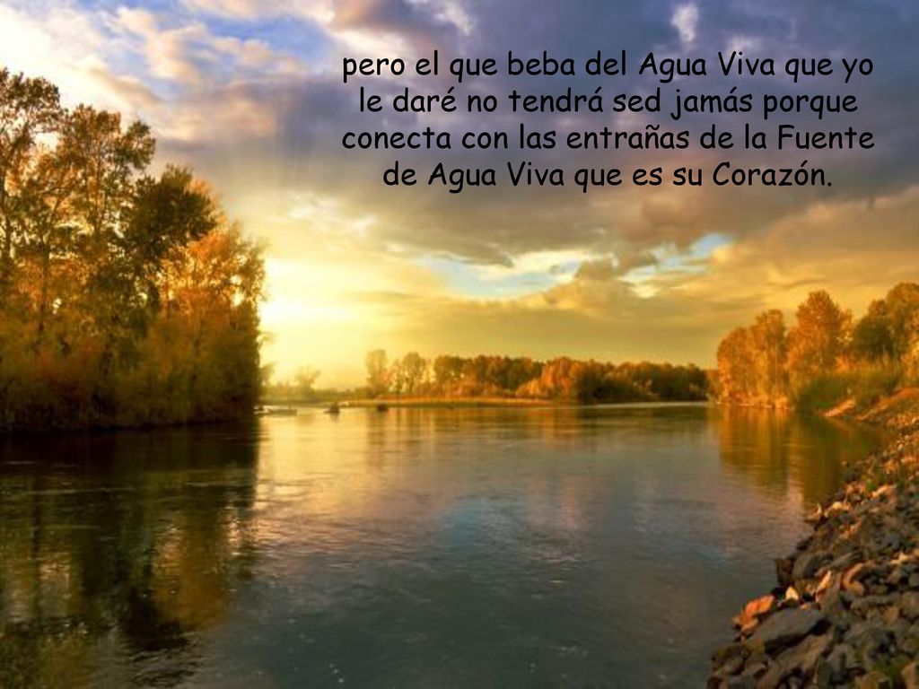 pero el que beba del Agua Viva que yo le daré no tendrá sed jamás porque conecta con las entrañas de la Fuente de Agua Viva que es su Corazón.