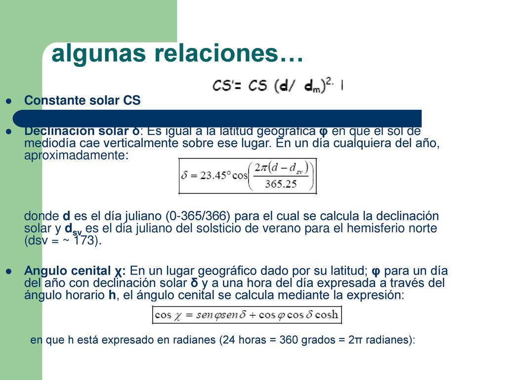 algunas relaciones… Constante solar CS