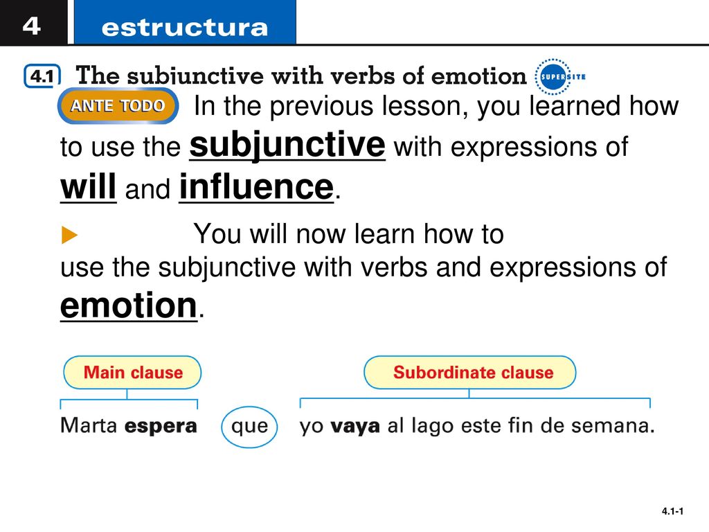 In the previous lesson, you learned how to use the subjunctive with expressions of will and influence.