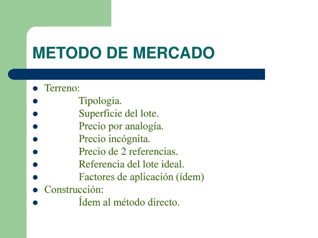 METODO DE MERCADO Terreno: Tipologia. Superficie del lote.