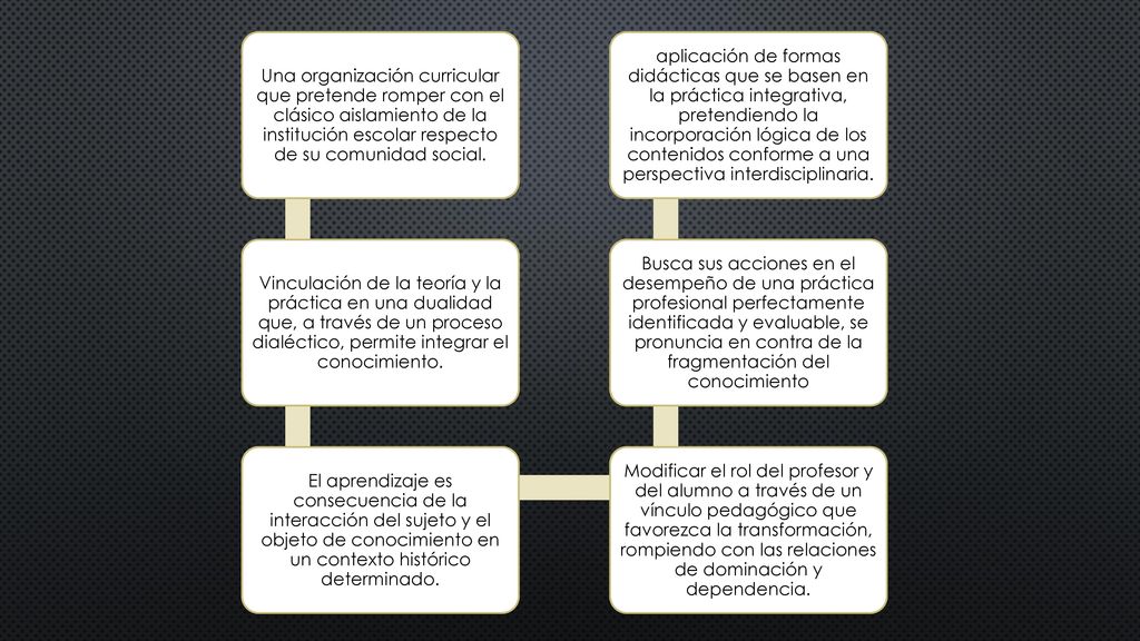 Una organización curricular que pretende romper con el clásico aislamiento de la institución escolar respecto de su comunidad social.