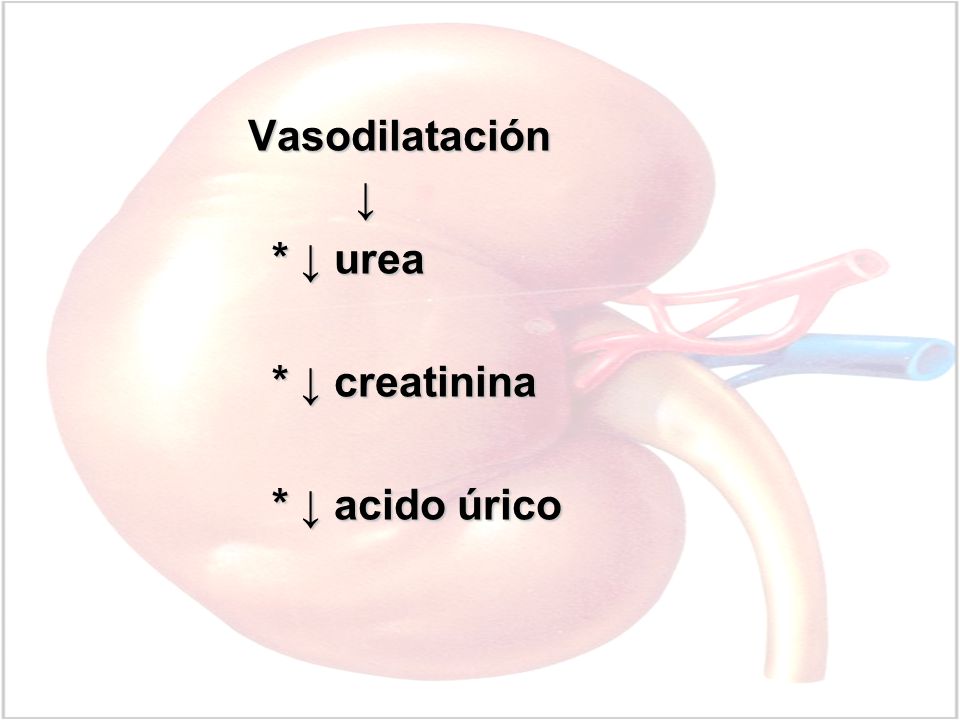 Vasodilatación ↓ * ↓ urea * ↓ creatinina * ↓ acido úrico