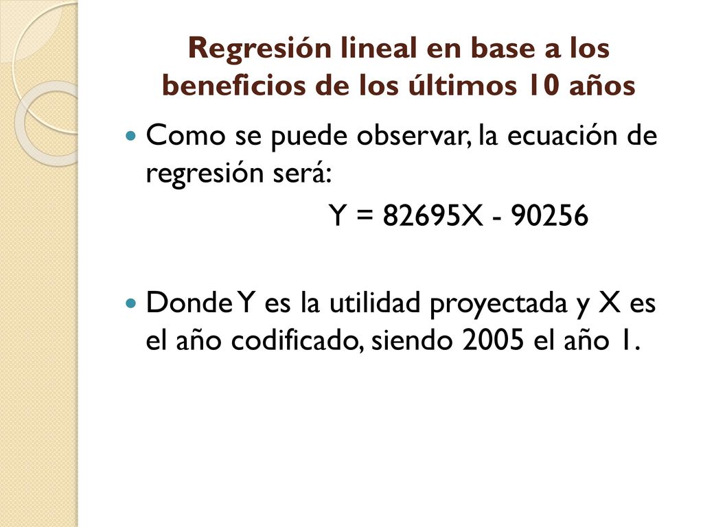 Regresión lineal en base a los beneficios de los últimos 10 años