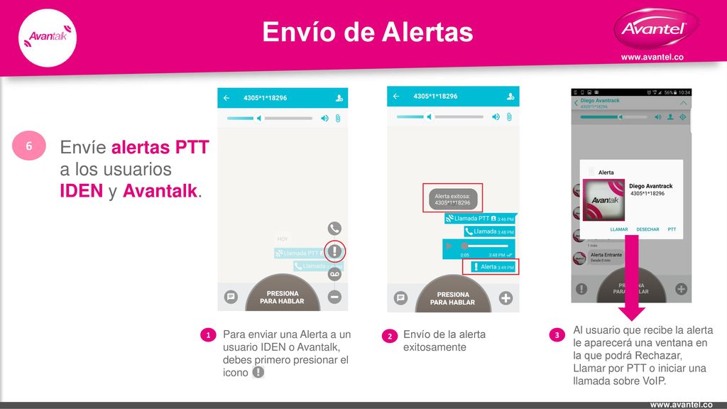 Envío de Alertas Envíe alertas PTT a los usuarios IDEN y Avantalk. 6