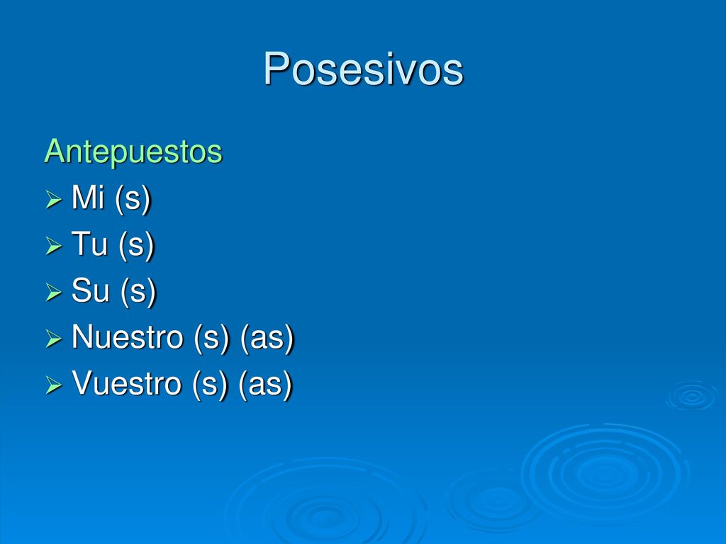 Posesivos Antepuestos Mi (s) Tu (s) Su (s) Nuestro (s) (as)