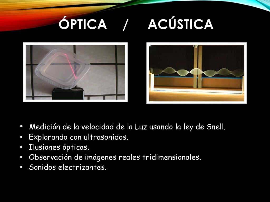 óPTICA / ACúSTICA Medición de la velocidad de la Luz usando la ley de Snell. Explorando con ultrasonidos.