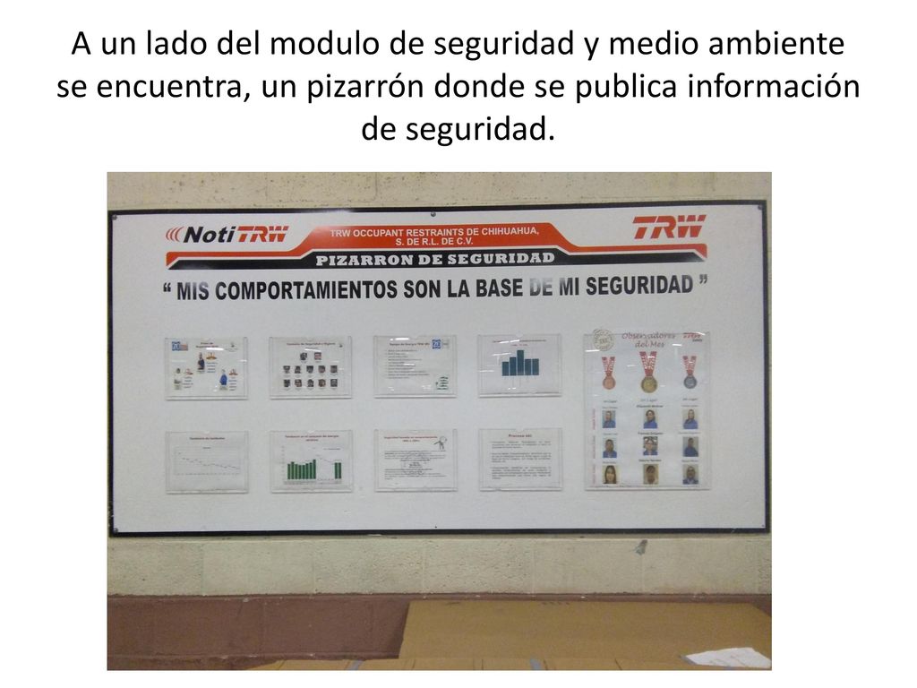 A un lado del modulo de seguridad y medio ambiente se encuentra, un pizarrón donde se publica información de seguridad.