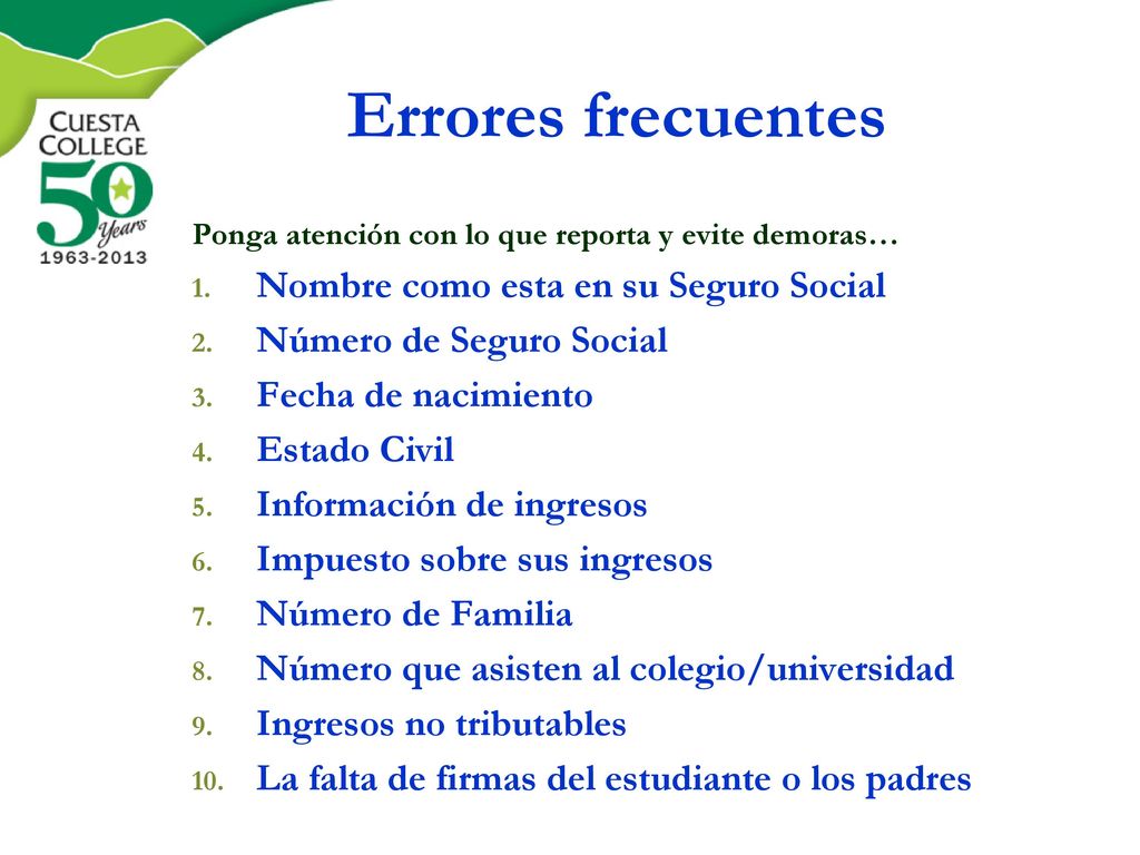 Errores frecuentes Nombre como esta en su Seguro Social