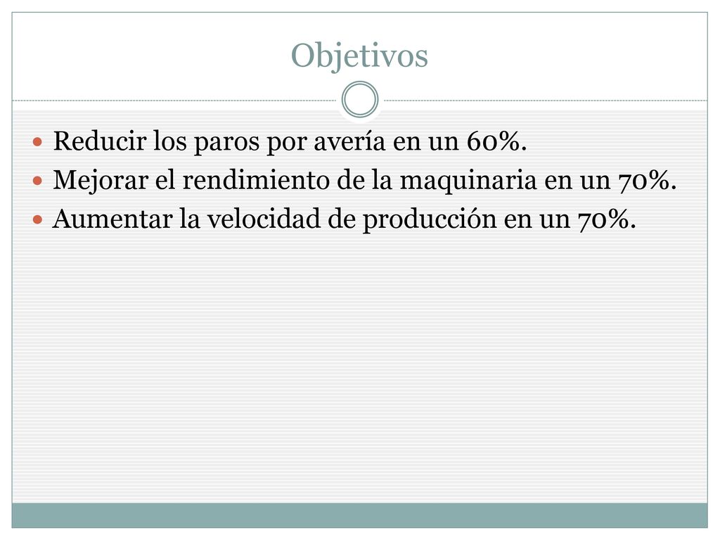 Objetivos Reducir los paros por avería en un 60%.