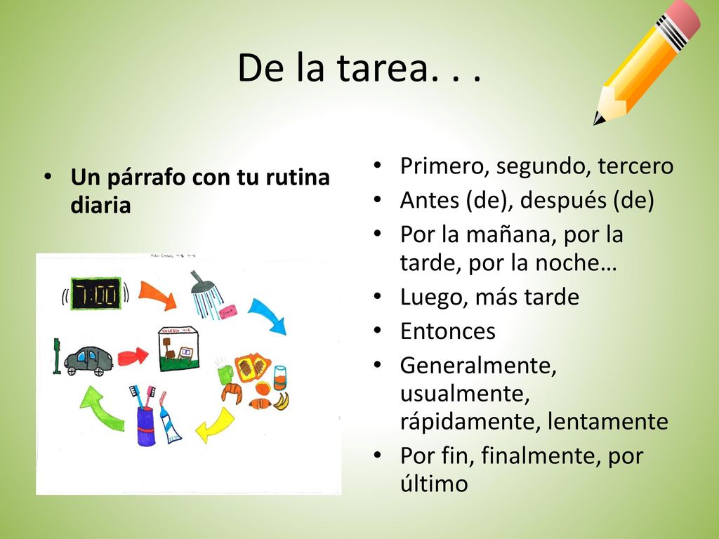 De la tarea. . . Un párrafo con tu rutina diaria