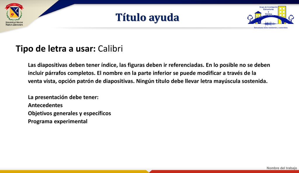 Título ayuda Tipo de letra a usar: Calibri
