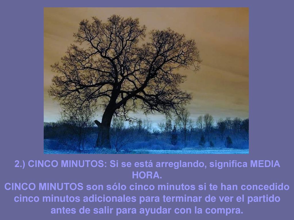 2.) CINCO MINUTOS: Si se está arreglando, significa MEDIA HORA.
