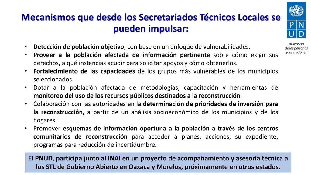 Mecanismos que desde los Secretariados Técnicos Locales se pueden impulsar: