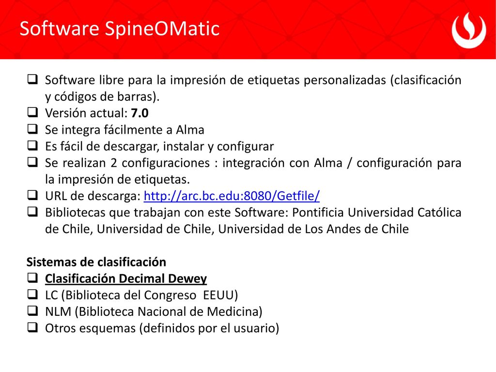 Software SpineOMatic Software libre para la impresión de etiquetas personalizadas (clasificación y códigos de barras).