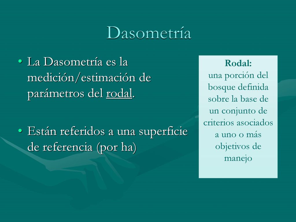 Dasometría La Dasometría es la medición/estimación de parámetros del rodal. Están referidos a una superficie de referencia (por ha)