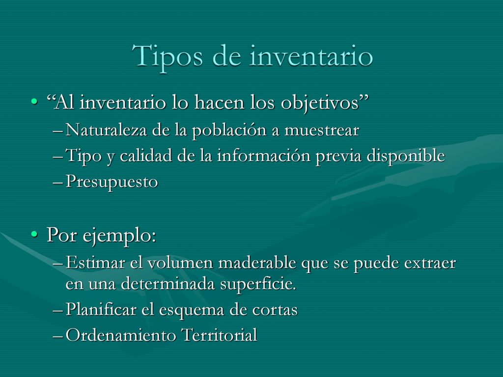 Tipos de inventario Al inventario lo hacen los objetivos