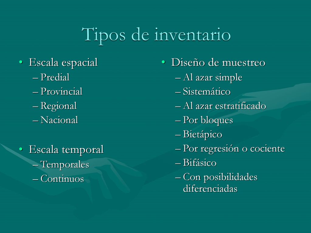 Tipos de inventario Escala espacial Escala temporal Diseño de muestreo