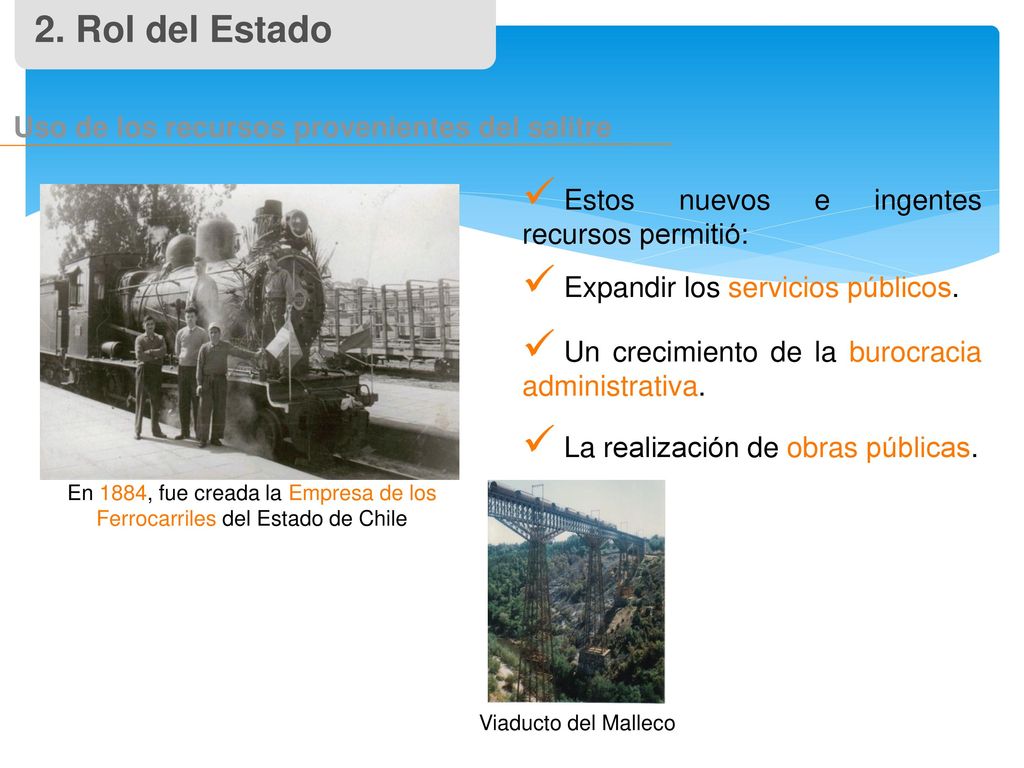 2. Rol del Estado Uso de los recursos provenientes del salitre