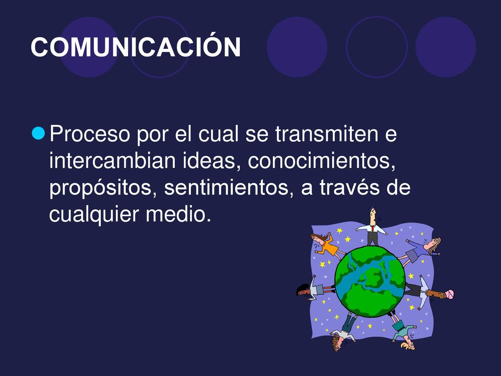 COMUNICACIÓN Proceso por el cual se transmiten e intercambian ideas, conocimientos, propósitos, sentimientos, a través de cualquier medio.