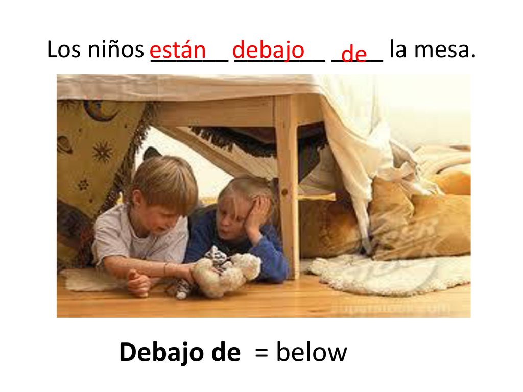 Los niños ______ _______ ____ la mesa.