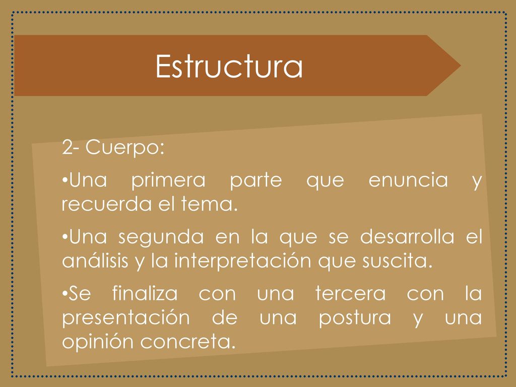 Estructura 2- Cuerpo: Una primera parte que enuncia y recuerda el tema.