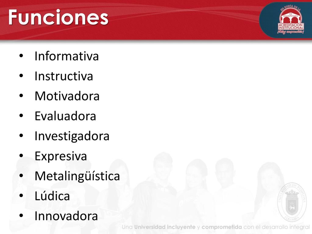 Funciones Informativa Instructiva Motivadora Evaluadora Investigadora