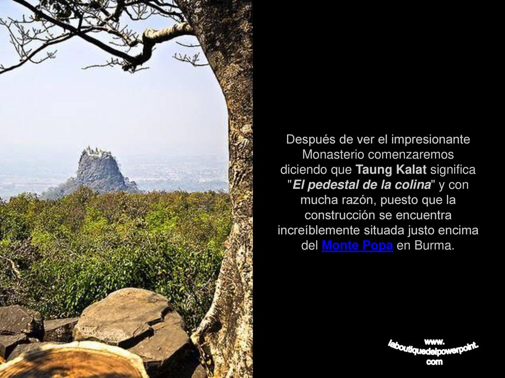 Después de ver el impresionante Monasterio comenzaremos diciendo que Taung Kalat significa El pedestal de la colina y con mucha razón, puesto que la construcción se encuentra increíblemente situada justo encima del Monte Popa en Burma.