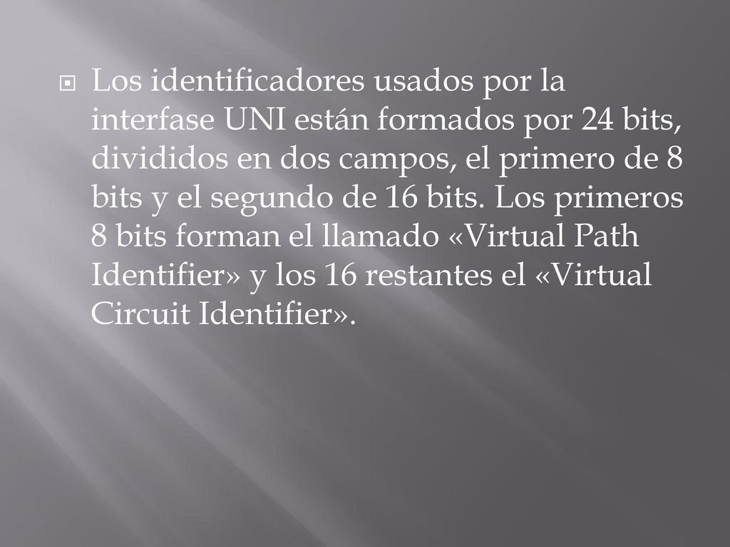 Los identificadores usados por la interfase UNI están formados por 24 bits, divididos en dos campos, el primero de 8 bits y el segundo de 16 bits.