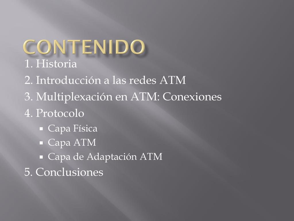 Contenido 1. Historia 2. Introducción a las redes ATM
