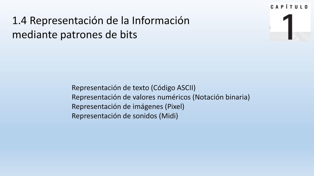 1.4 Representación de la Información mediante patrones de bits