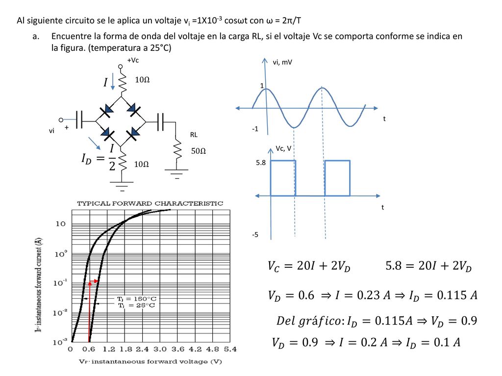 Al siguiente circuito se le aplica un voltaje vi =1X10-3 cosωt con ω = 2π/T
