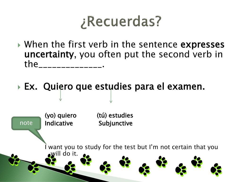 ¿Recuerdas When the first verb in the sentence expresses uncertainty, you often put the second verb in the______________.