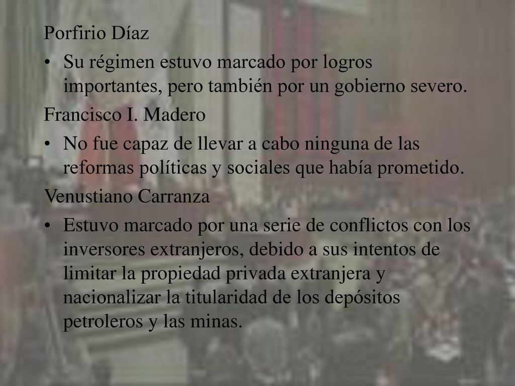 Porfirio Díaz Su régimen estuvo marcado por logros importantes, pero también por un gobierno severo.