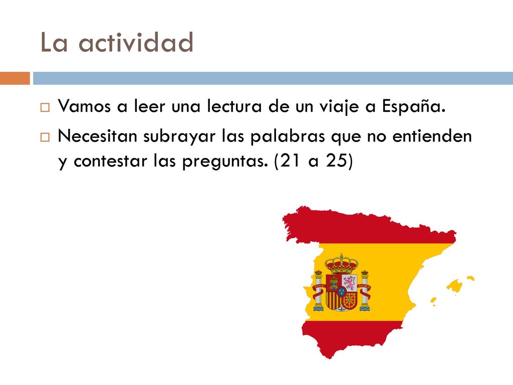 La actividad Vamos a leer una lectura de un viaje a España.