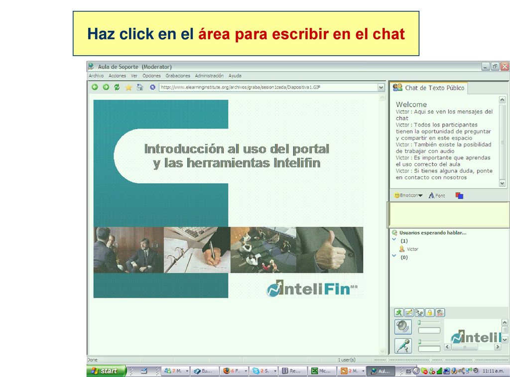 Haz click en el área para escribir en el chat