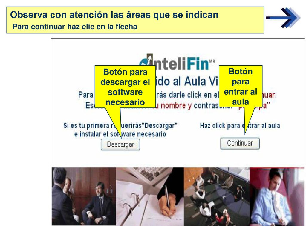 Botón para descargar el software necesario Botón para entrar al aula
