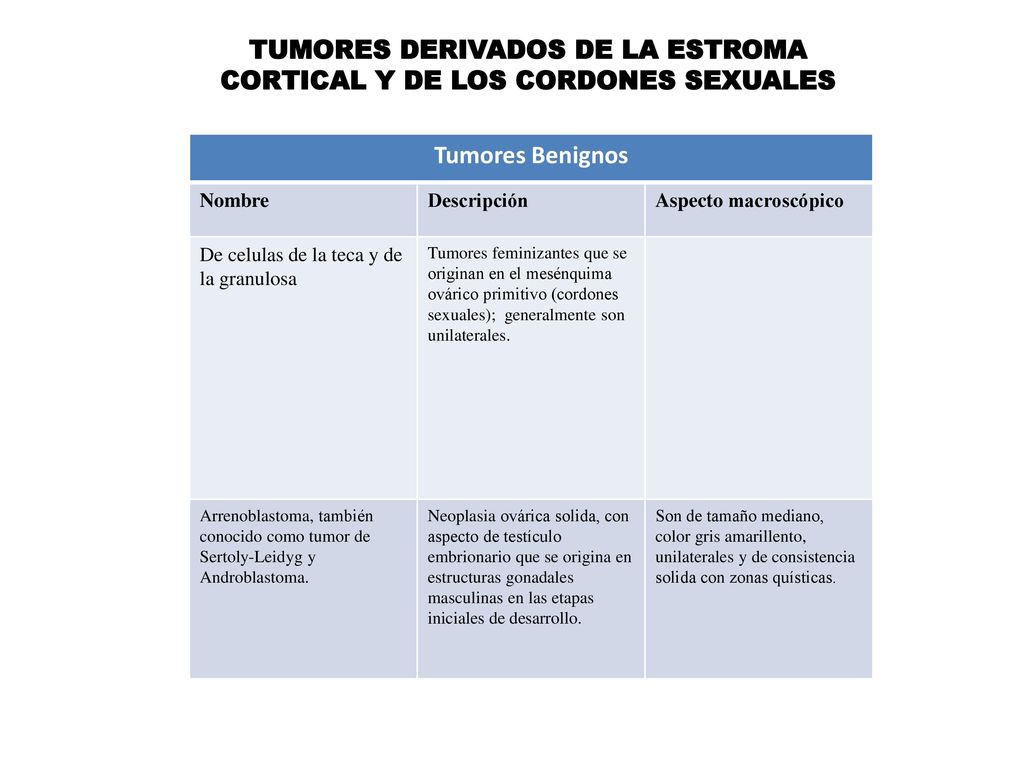 TUMORES DERIVADOS DE LA ESTROMA CORTICAL Y DE LOS CORDONES SEXUALES