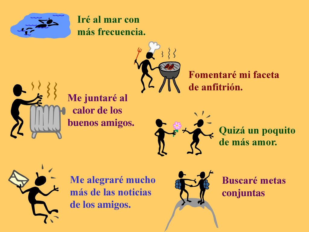 Iré al mar con más frecuencia. Fomentaré mi faceta. de anfitrión. Me juntaré al. calor de los buenos amigos.