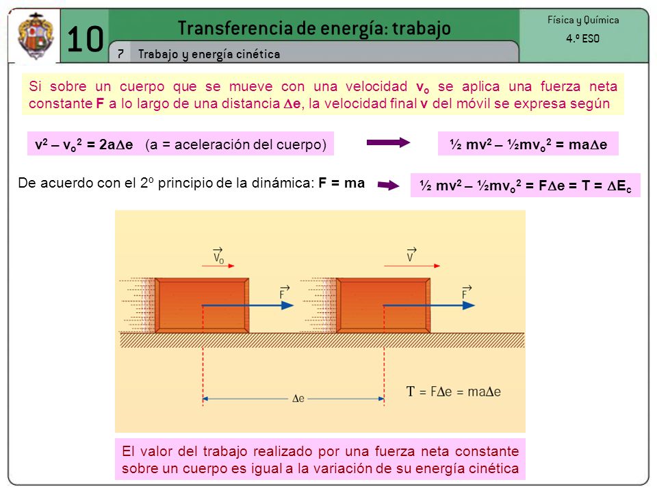 10 Transferencia de energía: trabajo 7 Trabajo y energía cinética