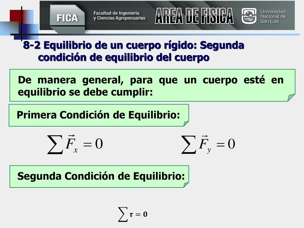 AREA DE FISICA 8-2 Equilibrio de un cuerpo rígido: Segunda condición de equilibrio del cuerpo.