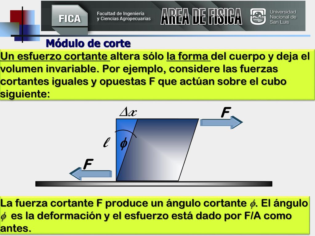 ∆x F l  F AREA DE FISICA Módulo de corte