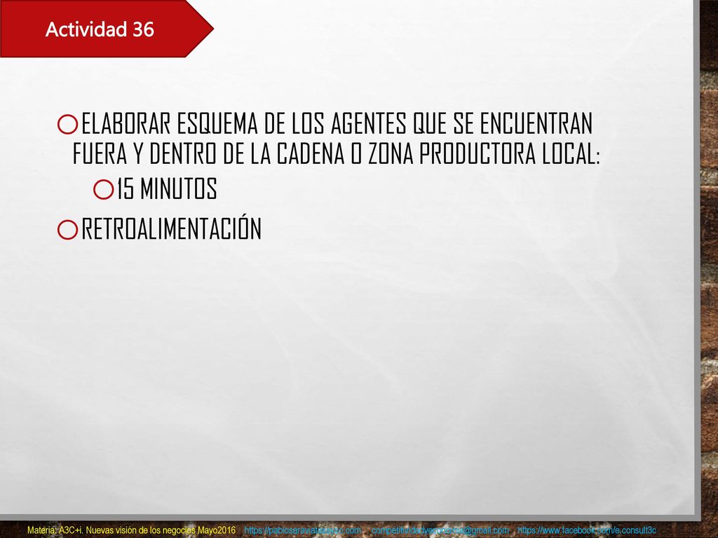Actividad 36 Elaborar esquema de los agentes que se encuentran fuera y dentro de la cadena o zona productora local: