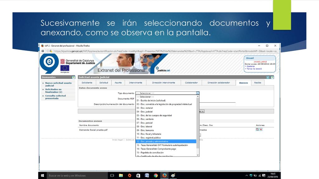 Sucesivamente se irán seleccionando documentos y anexando, como se observa en la pantalla.