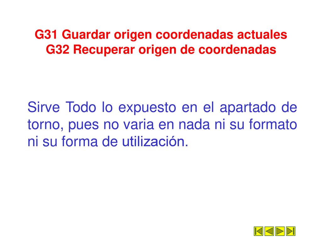 G31 Guardar origen coordenadas actuales G32 Recuperar origen de coordenadas