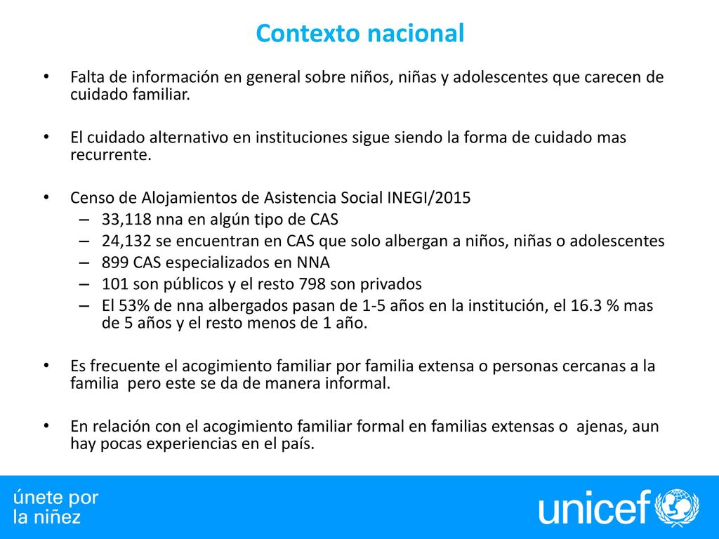 Contexto nacional Falta de información en general sobre niños, niñas y adolescentes que carecen de cuidado familiar.