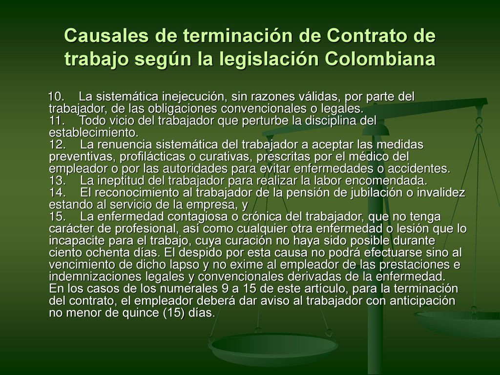 Causales de terminación de Contrato de trabajo según la legislación Colombiana