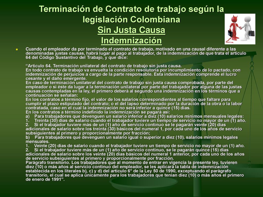 Terminación de Contrato de trabajo según la legislación Colombiana Sin Justa Causa Indemnización