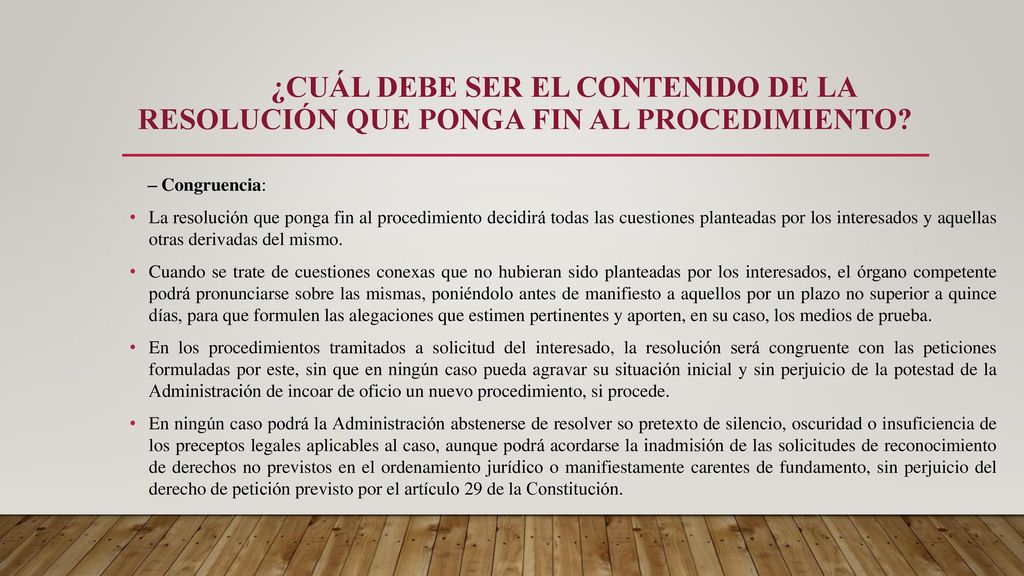 ¿Cuál debe ser el contenido de la resolución que ponga fin al procedimiento